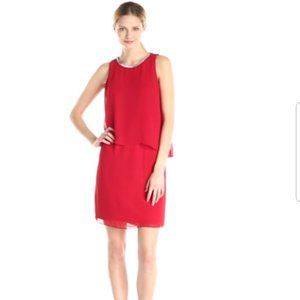 MSK Chain Overlay Dress, Size 8 , Cocoa Red